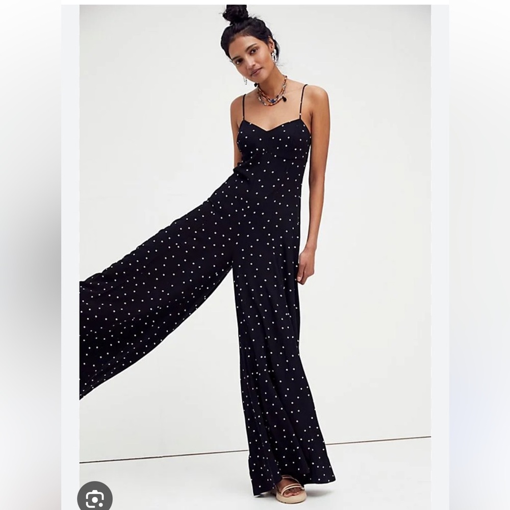 NWT Free People black polka dot backless jumpsuit small